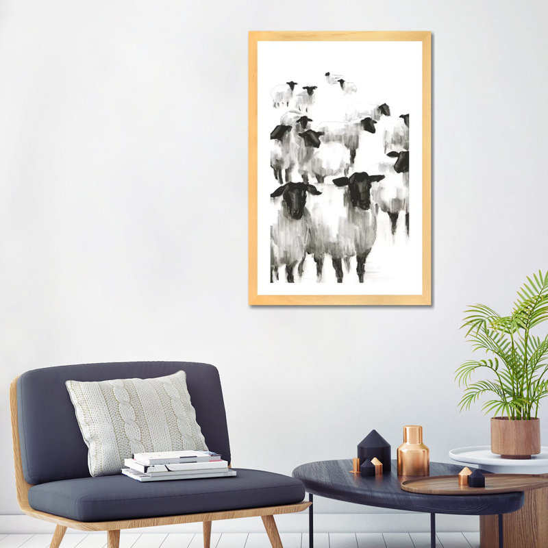 Print, H 32 po x l 24 po x P 1 po, Toile avec cadre en bois beige, Blanc
