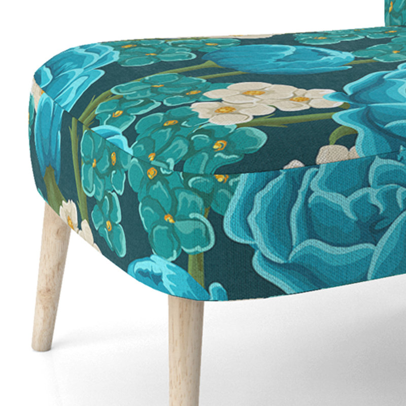 Accent Chair, Beige Floral Pattern Upholstered Decor - Beige Floral Pattern II, Blue Flower
