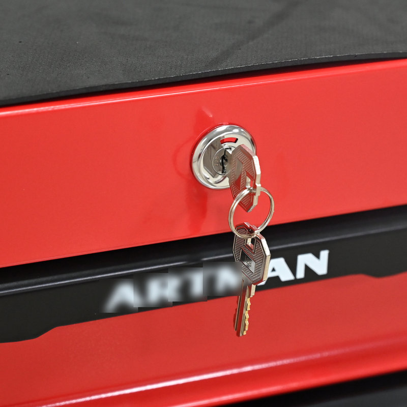 20", Red&Black, 5 Tool Storage Trolley, Bearing Slide, Heavy - Duty Drawer Use, Chest, , Pull Move Handle, Lockable Compartment 5 Drawers, Workshop Metal Slides, Locking Mechanisms,