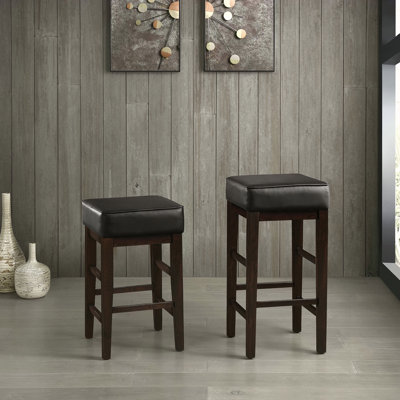 Transitional Faux Leather Seat 24-Inch Counter Height Stools Set Of 2, Solid Wood Frame