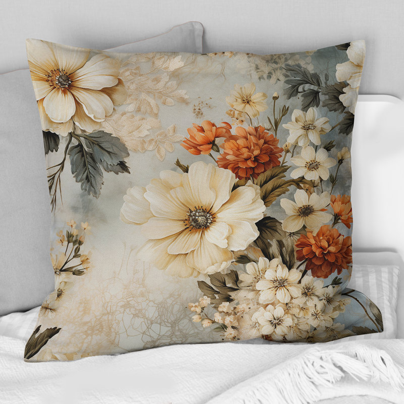Rustic Victorian Lace Victorian Pattern - Floral Printed Throw Pillow, 16"H x 16"W