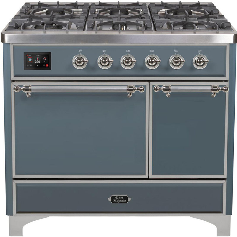 ILVE Majestic II 40 in Dual Fuel Range, Natural Gas, Blue Gray/Chrome