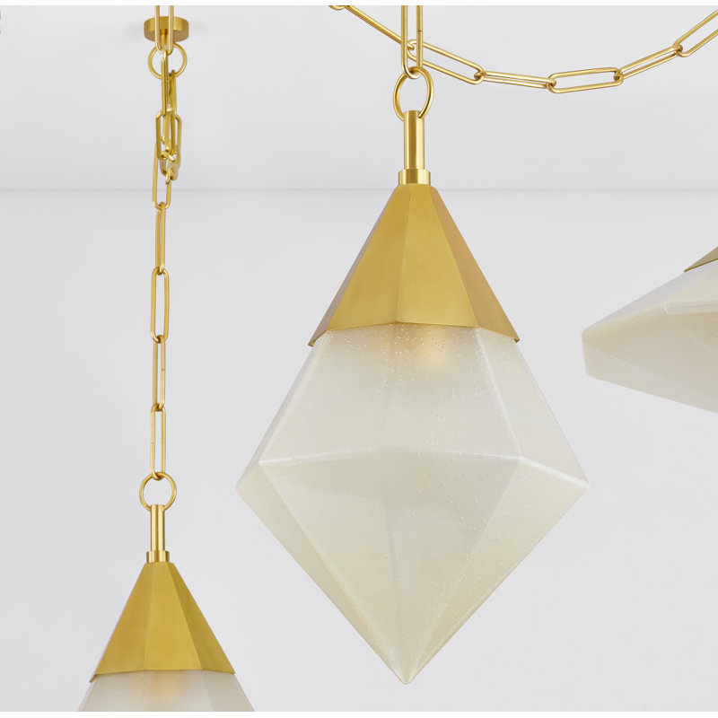 Vintage Polished Brass 5-Light Chandelier with Clear Glass Shades