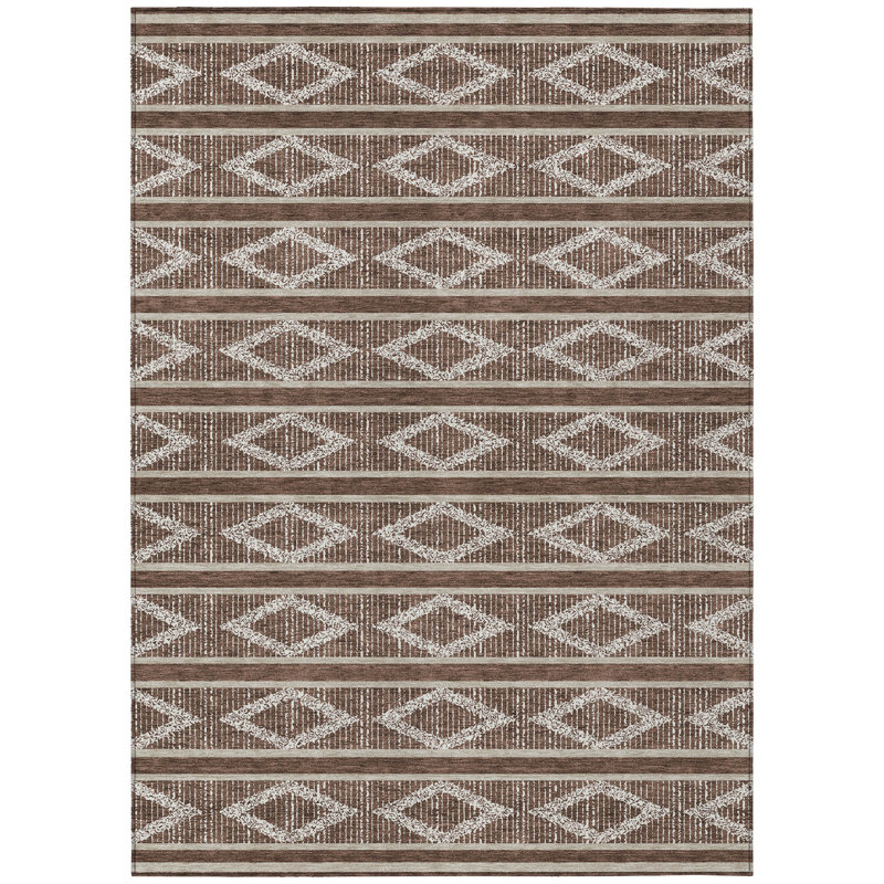 Tapis intérieur et extérieur lavable géométrique 8 pi x 10 pi brun et beige