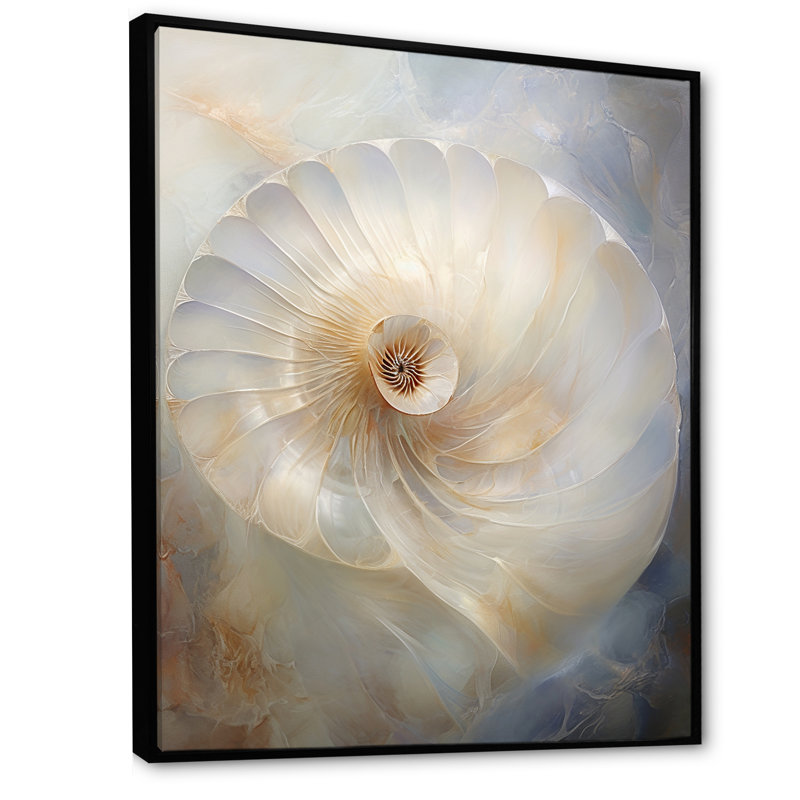 Bleu et blanc Nautilus Pearl Passage I sur toile, Cadre flottant noir, H 20 po x l 12 po x P 1 po