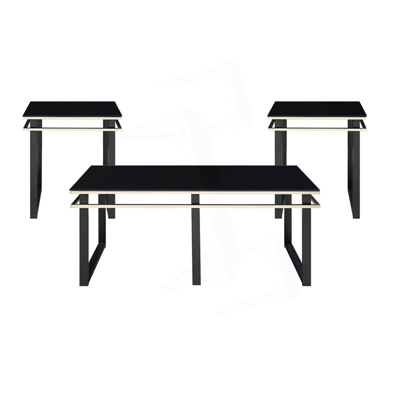 Coffee Table And End Tables Set, Occasional 3Pc Tempered Glass Top Tables