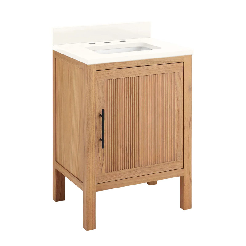 24" Ayanna Single Bathroom Vanity Set with Rectangular Undermount Sink, Arctic White Quartz, 8" Centers