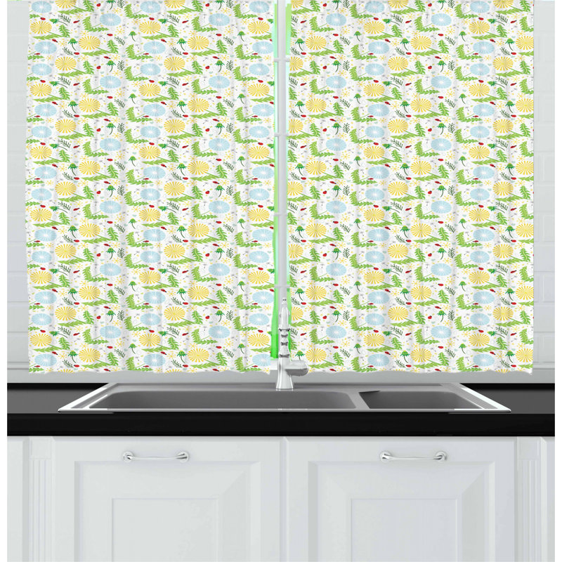 Floral Tailored Kitchen Curtain, White