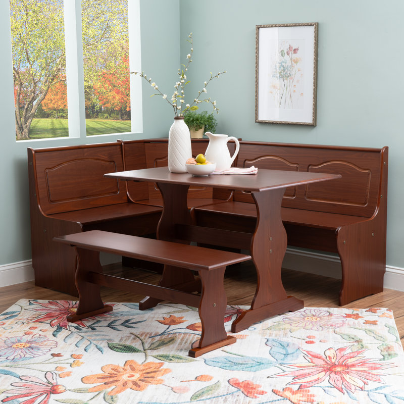 Jiles 5 Person Corner Solid Pine Breakfast Nook with Hidden Storage