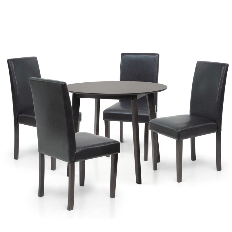 Ensemble de table de salle à manger 3 pièces, 2 chaises rembourrées en bois massif de style classique avec table de salle à manger ronde