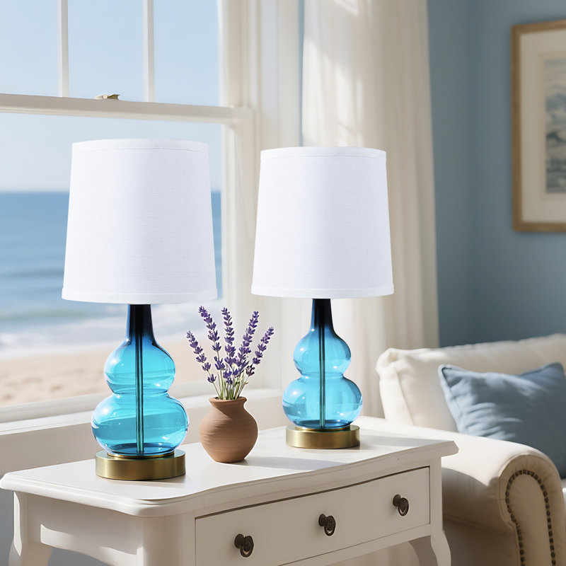 17.5 Inch Gradient Glass Table Lamp Set, Blue