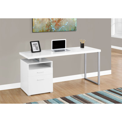 Bureau d'ordinateur, bureau personnel, ordinateur portable, installation à gauche, à droite, tiroirs de rangement, L 60 po, stratifié de travail, métal gris, contemporain, moderne