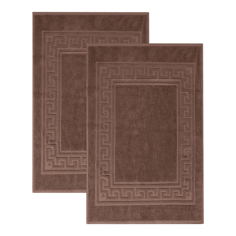 Subra Rectangular Cotton Reversible Greek Key Infinity Border 2 Piece Bath Mat, Mocha