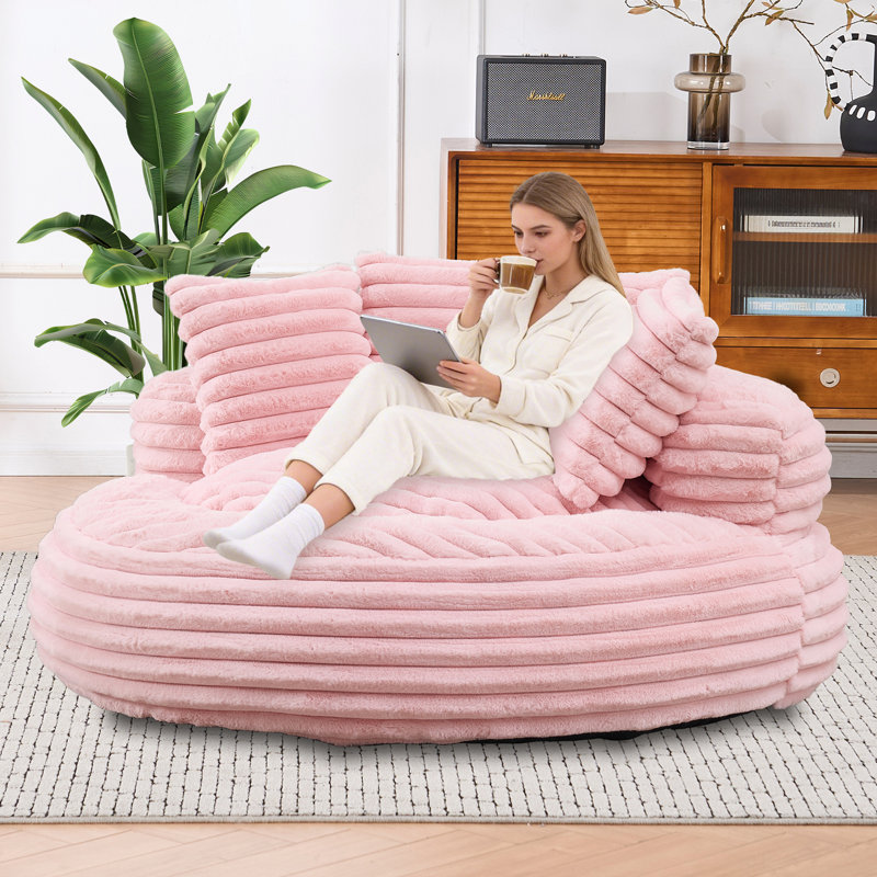 Wingback Bean Bag Chair – Corduroy, 350 lbs, Compression-Molded Foam, Pink