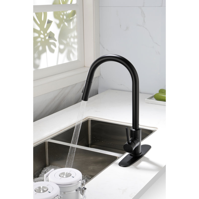 Matt Black Stainless Steel Kitchen Faucet With Pull Down - 360 Rotatable Nozzle, Rust Coating, Single Handle For Convenient Water Flow And Temperature Management Construction, Rotating Corrosion