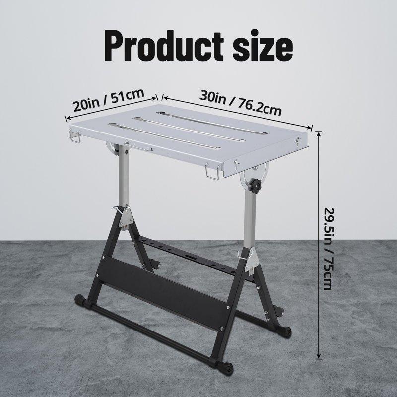 Foldable Welding Table Capacity Welding Workbench, Carbon Steel Work Bench with 3 Tilt Angles,Retractable Guide Rails for Welding Assembly Repair