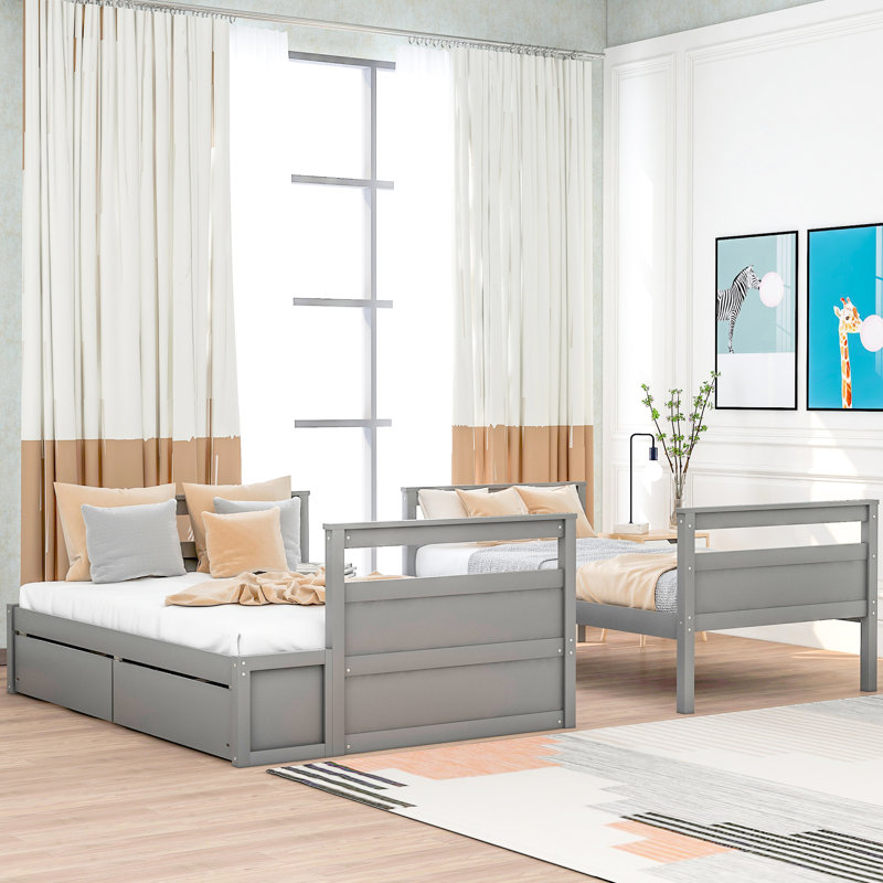 Lit superposé simple au-dessus d'un lit double gris - fonctionnel et élégant avec apparence: option de couchage polyvalente