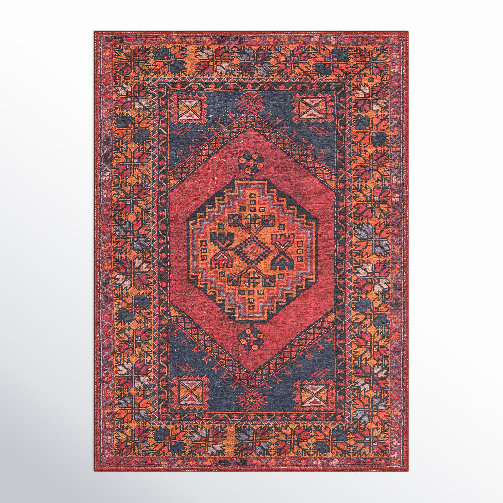 Isthia Red Blue Orange Oriental Rug, Rectangle 2' x 3'