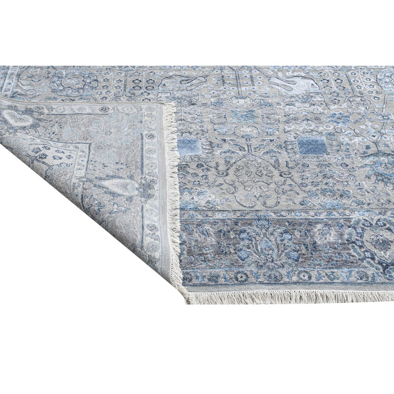 Floral Area Rug in Gray/Light Blue, Rectangle 9' x 12'