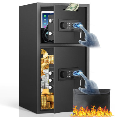 6.0 Cuft Large Biometric Fingerprint Safe Fireproof Waterproof, Anti-theft Money Safe Box With Deposit Slot & Dual Alarm System, Backlit Keypad Security Document Safe For Home Office Hotel