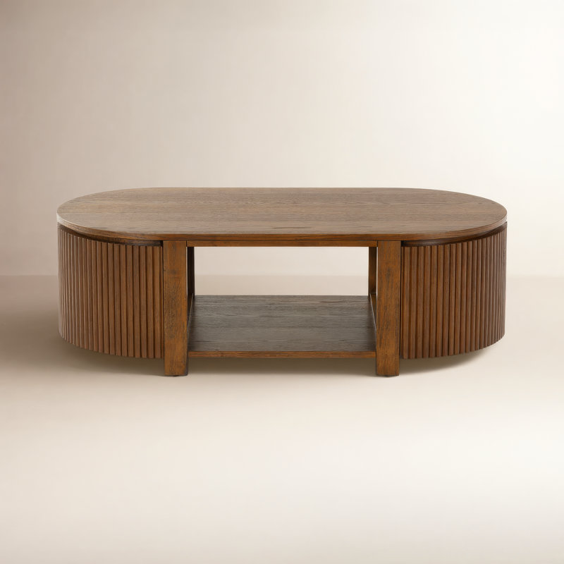 Christy Reeded Oval Coffee Table, Medium Oak