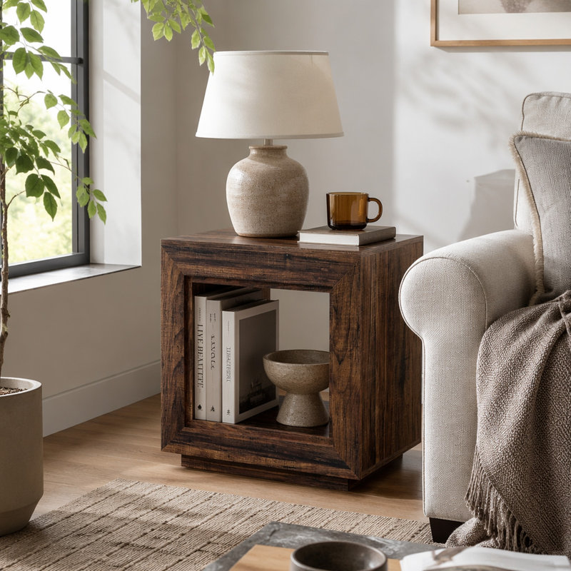 Table de bout en bois, tables de chevet carrées avec rangement