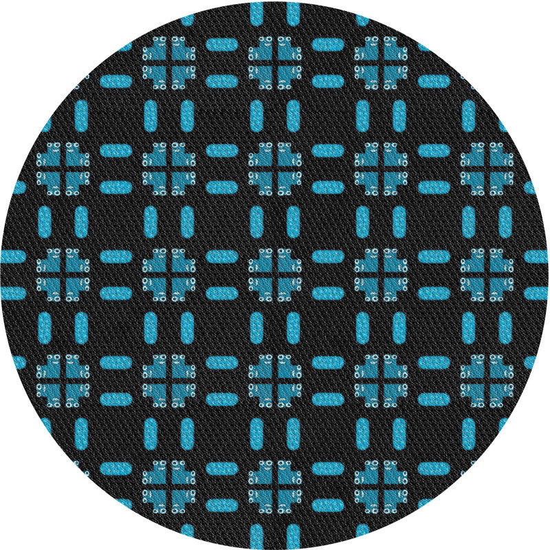 Tapis noir / vert mer tissé à la machine, Rond 6 pi