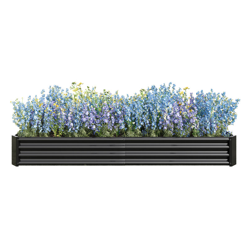 7.6x3.7x0.98ft Metal Raised Garden Bed Kit, Black Anti-rust Flower Vegetable Herb Planter With 27 Cu. Ft. Soil Capacity
