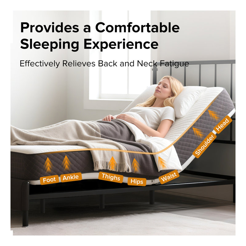 Queen Size Adjustable Bed Frame with Massage Function - Wireless Remote Control, USB Charging Ports, LED Night Light & Height-Adjustable Legs
