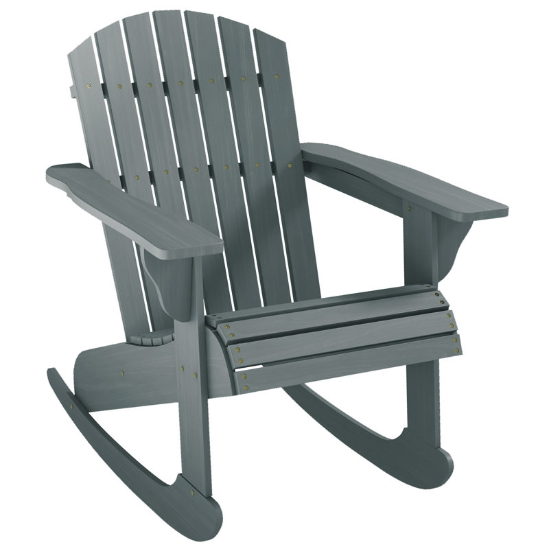 Outsunny Wooden Adirondack Rocking Chair Outdoor Lounge Chair Fire Pit Seating With Slatted Wooden Design, Fanned Back, & Classic Rustic Style For Patio, Backyard, Garden, Lawn, Gray