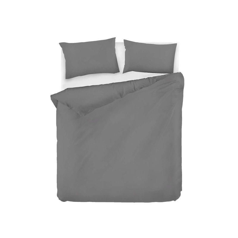 Ensemble de housse de couette 100% coton, Housse de couette double TG + 2 taies d'oreiller s, Gris foncé
