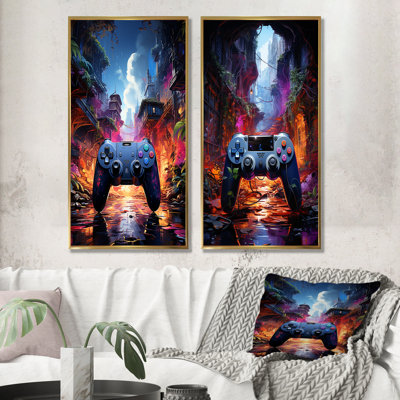 Neon Video Game Controler Haven I - Video Games Wall Decor Set Of 2