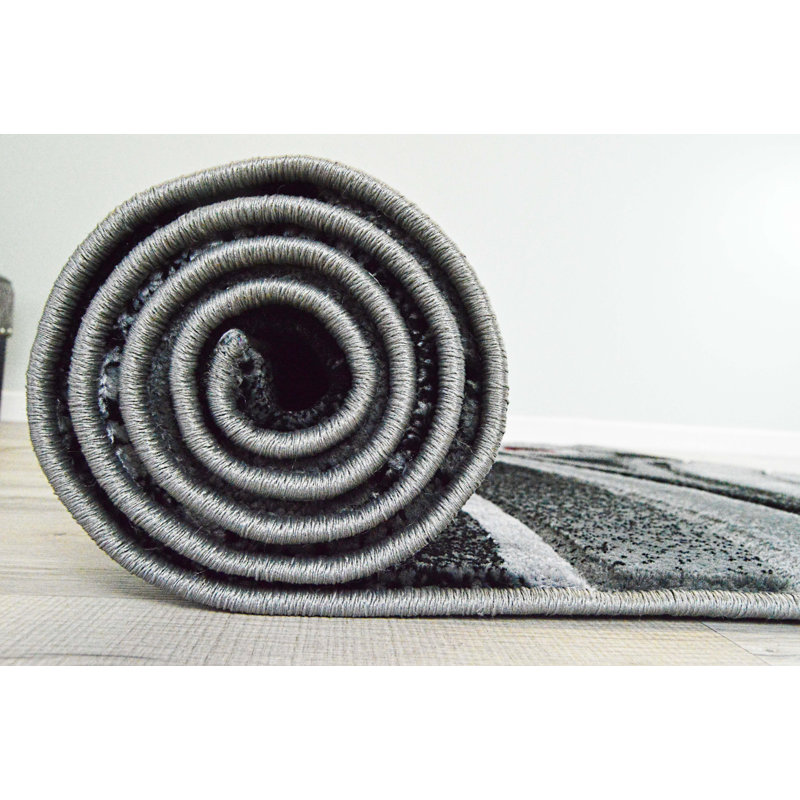 Mccampbell Abstract Area Rug, Rectangle 5' x 7', Red/Gray/Black
