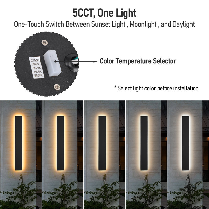 47 Inch 36W 5Cct Led Modern Outdoor Wall Light, Dimmable Anti-Glare Wall Sconce, Matte Black, 47" Height