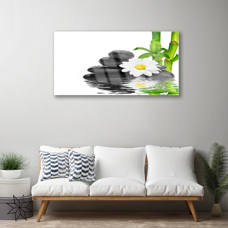 Floral Bamboo Tube Flower Stones - No Frame Print on Glass