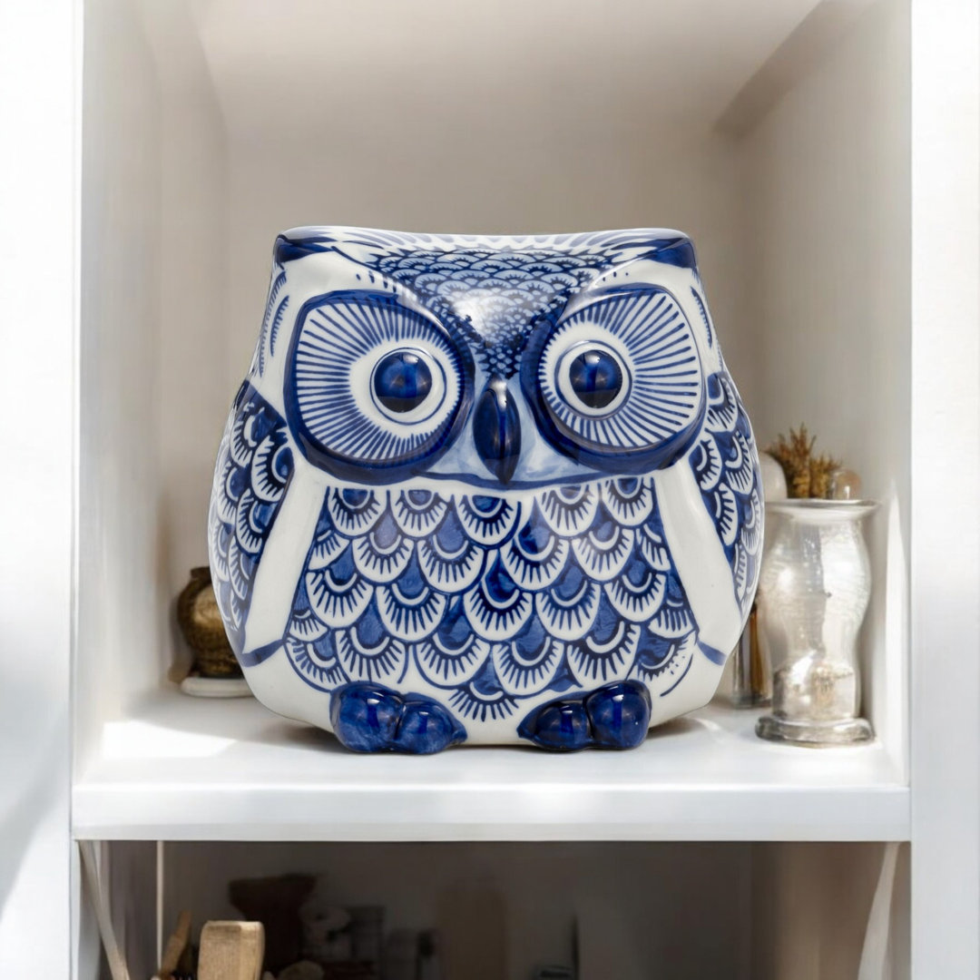 Caleta Stoneware Ceramic Owl Figurine with Intricate Hand-Painted Detailing Bungalow Rose 