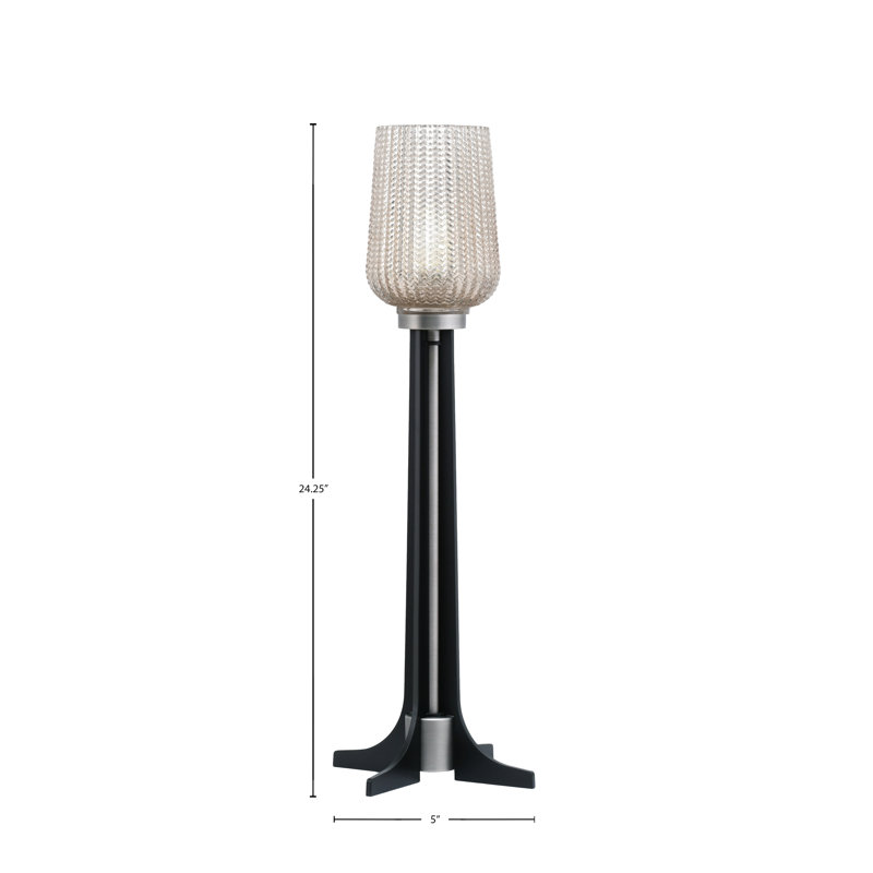 Lampe d'appoint Marivi avec verre texturé de 5 po, Graphite / noir mat, Argent argent