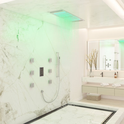 35”L x 12”W Flush-Mount LED Bluetooth Music Rainfall Shower System with Smart Touch Screen Display