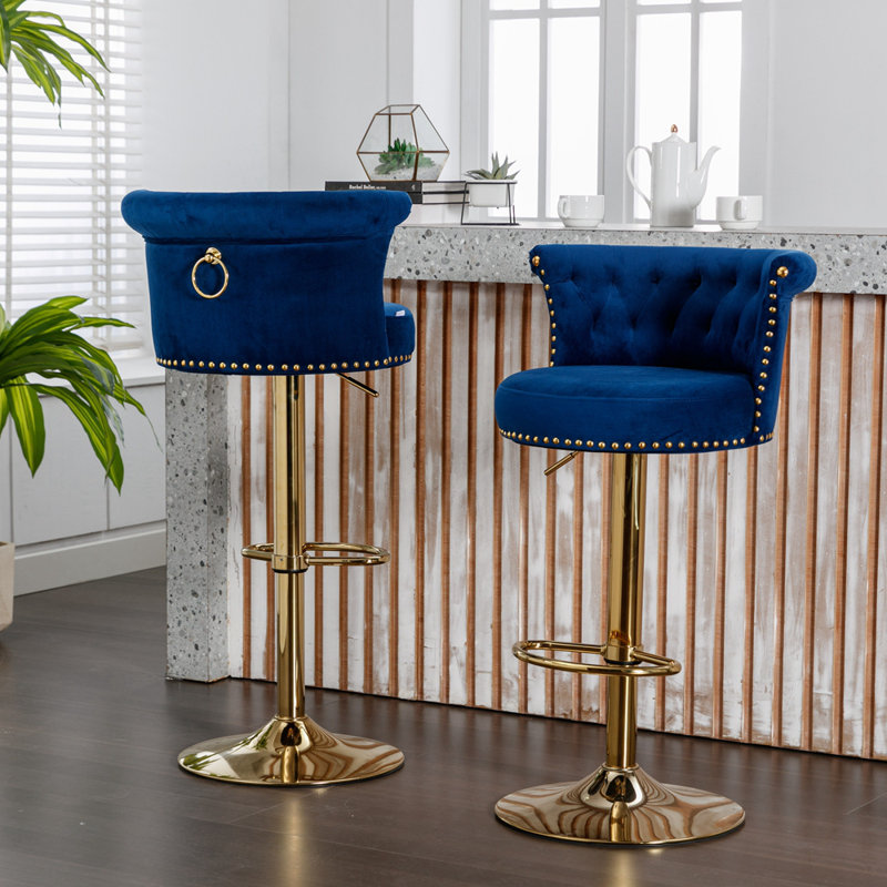 Tabouret pivotant à hauteur réglable Jenyiah, Bleu marine