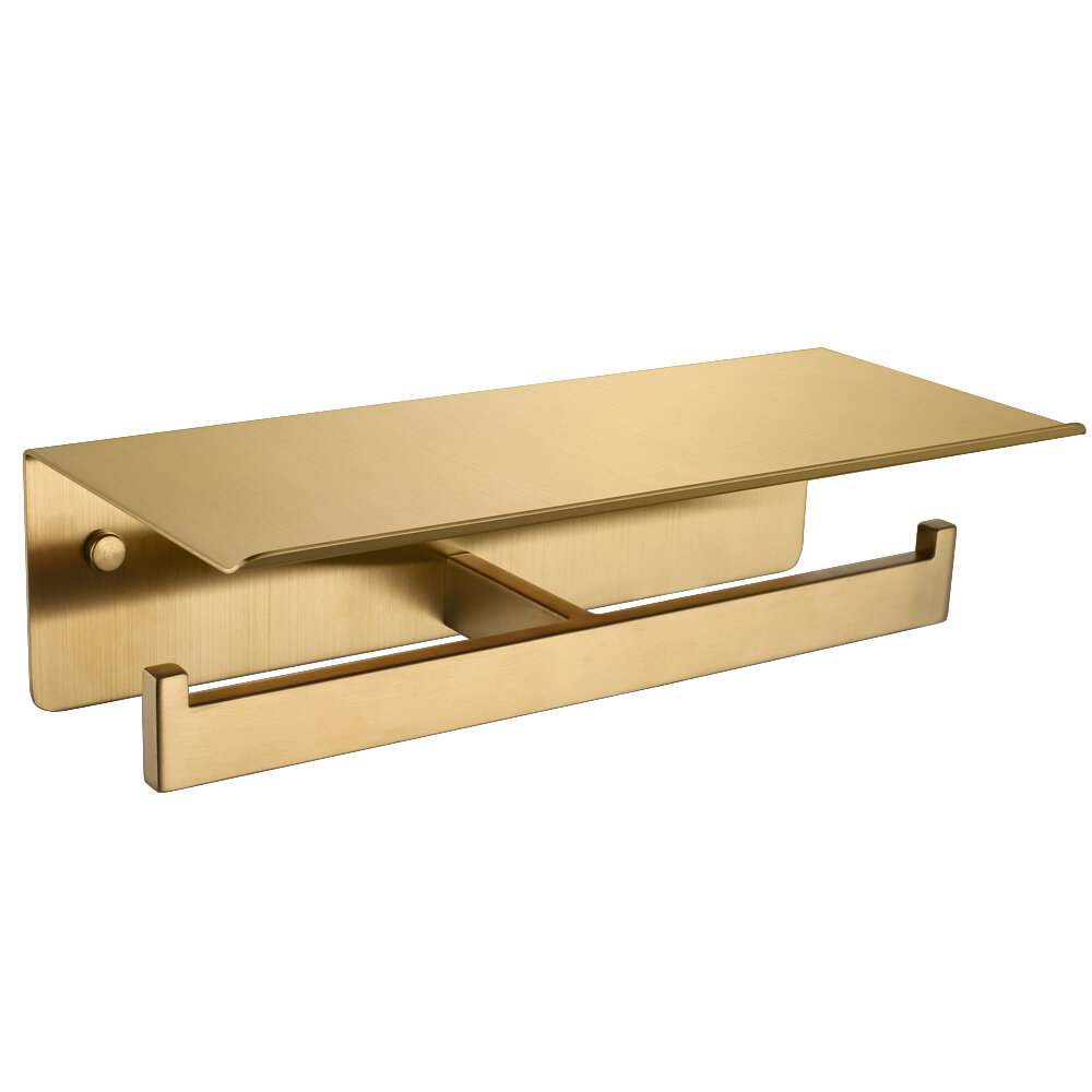 APLusee A8912GE Double Wall Mount Toilet Paper Holder with Shelf Finish: Brushed Gold