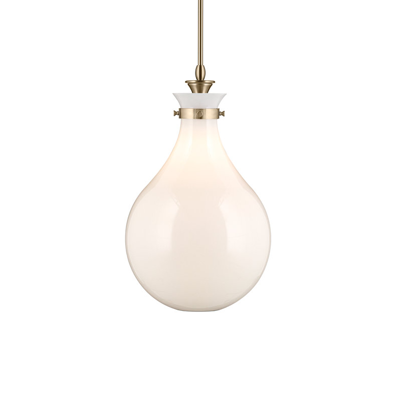 1 Light Pendant with Opal Glass, 23.5" H x 14" W, Antique Cased Opal, Bronze