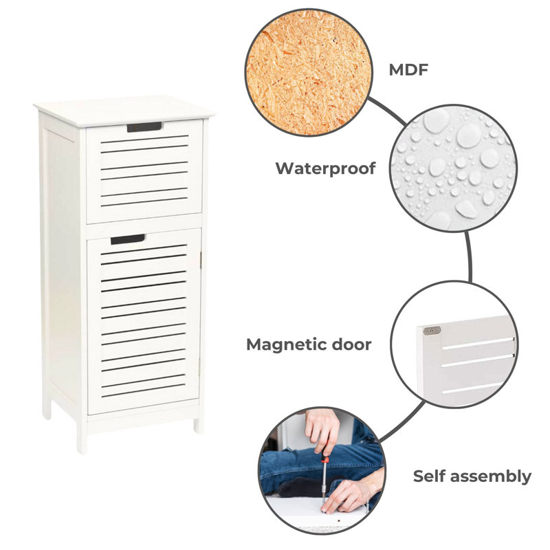White MDF Bathroom Storage Cabinet with Vented Door and Drawer