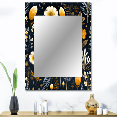Alayana Elegant Yellow Country Blossum Charm - Floral Wall Mirror, Floral Decorative Mirror, Printed Metal Art