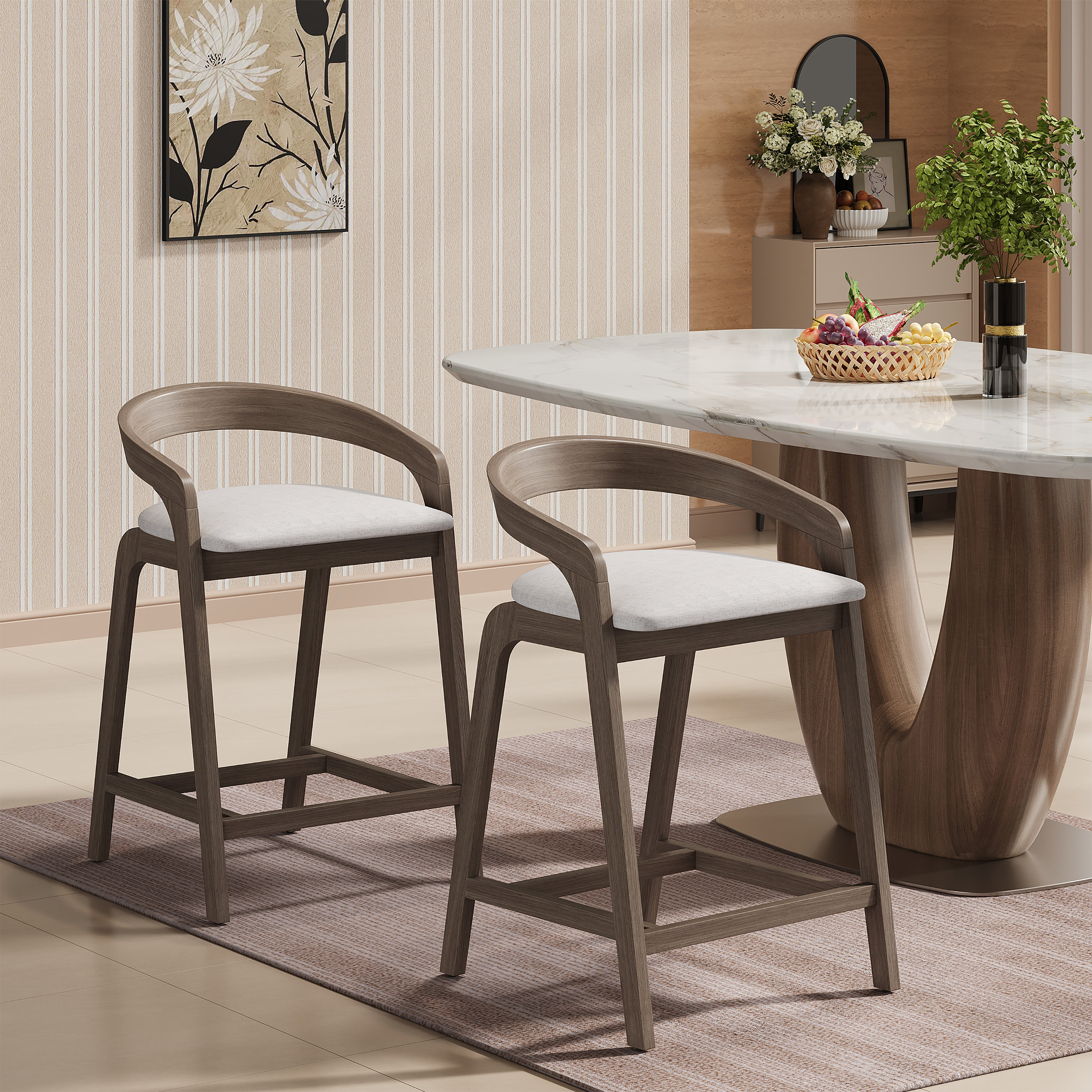 Gurnaik 25.25'' Rubberwood Counter Stools (Set of 2)