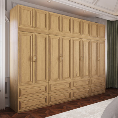 Armoire-penderie à 8 portes et 8 tiroirs, grande capacité, avec rangement supérieur