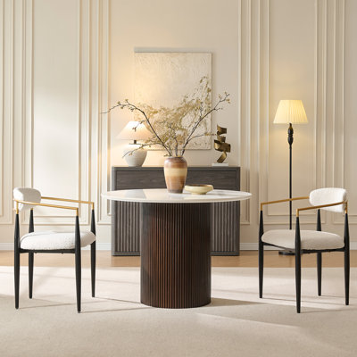 Ensemble de table de salle à manger pour 2 personnes, équipé d'un plateau en imitation marbre et de chaises en tissu