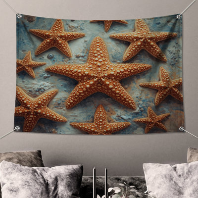 Tapisserie texturée «Étoile de mer sur sable» - décoration murale étoile de mer