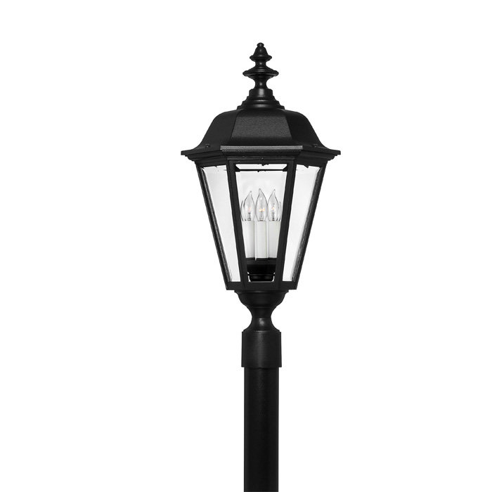 Black Cast Aluminum 4-Light Outdoor Post Lantern with Clear Glass Panels
