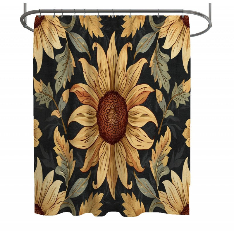 Rideau de douche tournesol - Décoration de salle de bain botanique, H 93 po x l 70 po