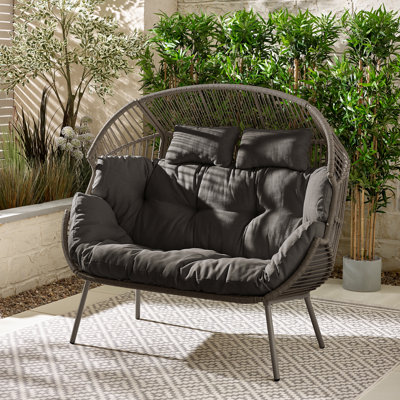 Kouts Cosy Rattan Weave Double Egg Chair Garden With Cushion - Contemporary Modern Design